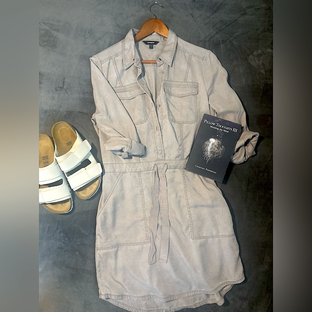 Express above knee pocket dress with tie waist